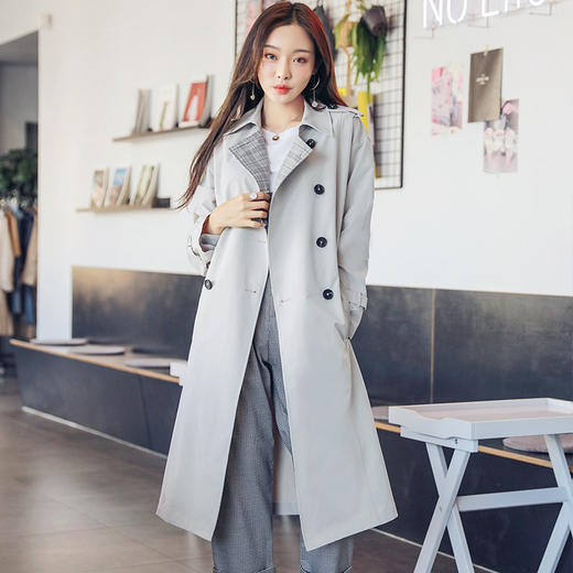韩都衣舍2019春新款韩版中长款小个子收腰外套风衣女潮TK1873婏 商品图2