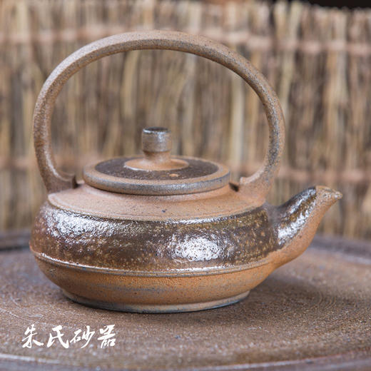 荥经朱氏砂器 手工制作 无釉窑变提梁黑砂茶具 商品图2