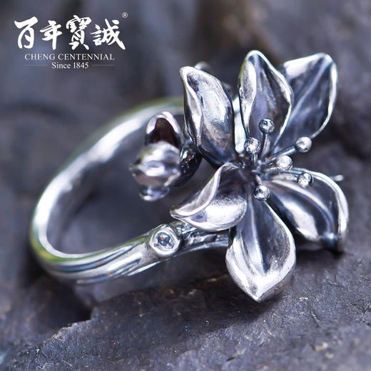 百年宝诚十二花神S925银戒指个性民族风泰银复古做旧 商品图2