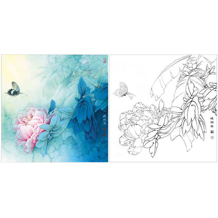 李晓明工笔花鸟白描底稿-赵粉凤尾蝶-ka09