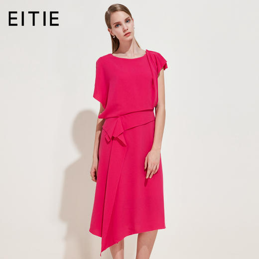 EITIE爱特爱品牌女装春季新款时尚短袖低腰圆领连衣裙中裙5707449 商品图0