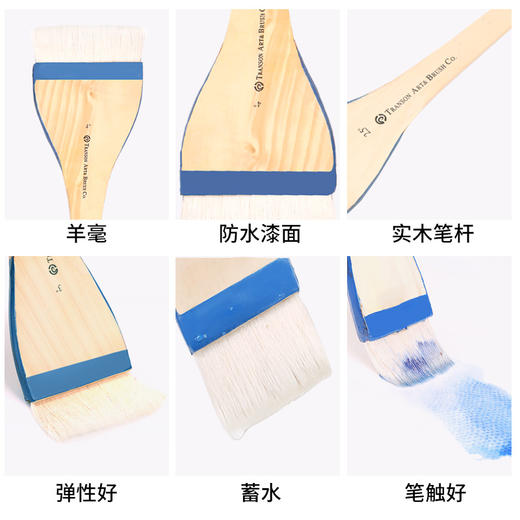 中盛画材水彩水粉用底纹笔 排笔羊毛刷 底纹刷子1寸1.5寸2寸共8种 商品图1