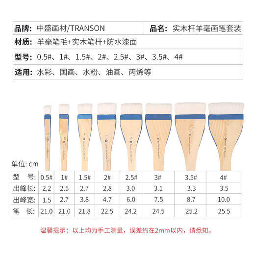 中盛画材水彩水粉用底纹笔 排笔羊毛刷 底纹刷子1寸1.5寸2寸共8种 商品图2