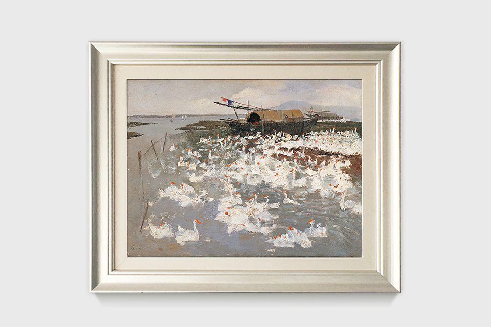 吴冠中|《太湖鹅群》——综合版(油画）