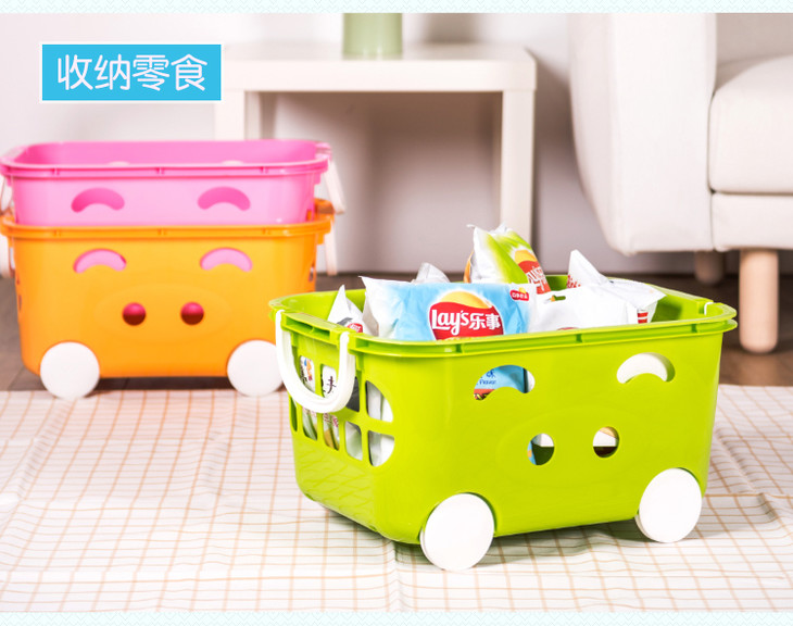 茶花儿童玩具收纳箱塑料收纳筐宝宝装玩具整理箱卡通收纳篮2个装