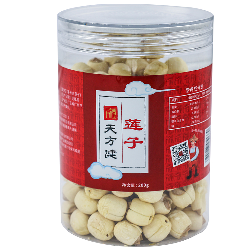 莲子瓶装200克，源自道地产区湖南基地，颗颗精选，手工去皮、去芯。无需浸泡