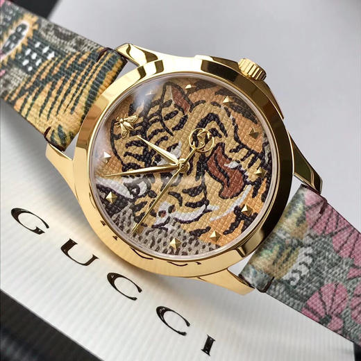 原单品质Gucci 古驰G-Timeless系列 中性腕表，新款老虎🐯面，手工工艺，精致独特～表径37mm，男女皆可佩戴！原装瑞士石英机芯，全套专柜包装。 商品图6