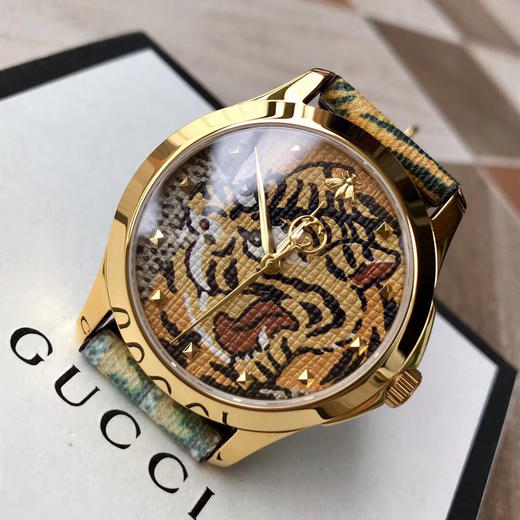原单品质Gucci 古驰G-Timeless系列 中性腕表，新款老虎🐯面，手工工艺，精致独特～表径37mm，男女皆可佩戴！原装瑞士石英机芯，全套专柜包装。 商品图3