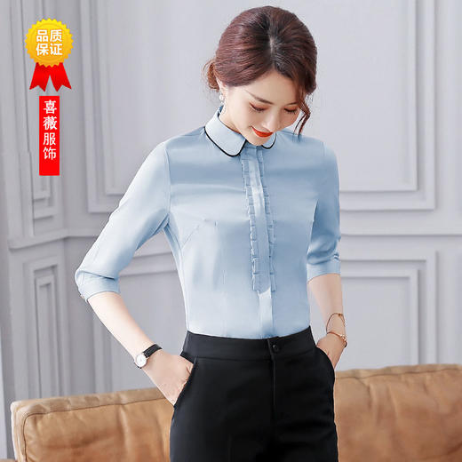 XZ-1635-YR白色衬衫女夏2019新款韩版职业装正装短中袖衬衣修身OL工装工作服 商品图2