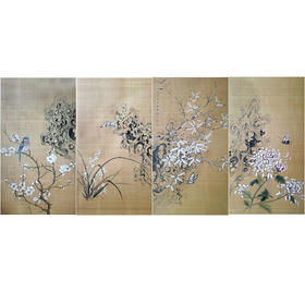 楚彦春复古风工笔花鸟白描底稿-《梅兰竹菊》-一套四幅小品册页-多种白描尺寸可选-CY32