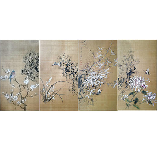 楚彦春复古风工笔花鸟白描底稿-《梅兰竹菊》-一套四幅小品册页-多种白描尺寸可选-CY32 商品图0
