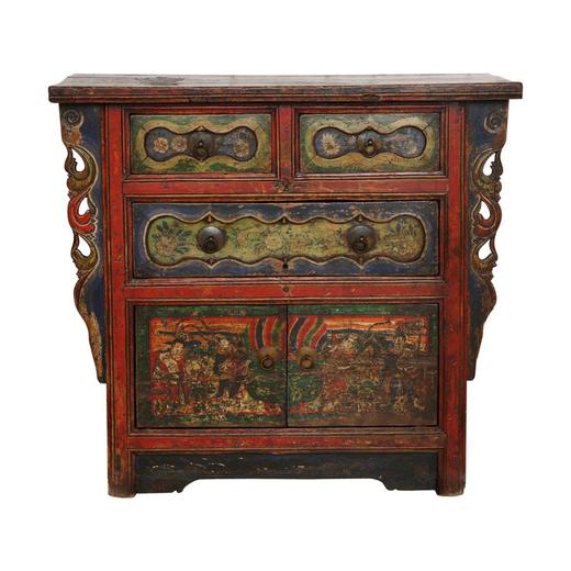 清晚期杨木古董家具三屉二门画柜五彩柜玄关柜Q12030004150 Antique Poplar wood Cabinet 商品图1