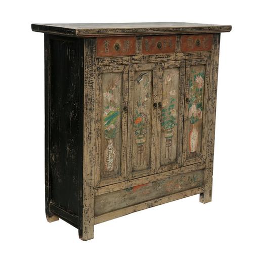 清晚期杨木古董家具三屉四门柜彩绘柜玄关柜QB18040131 Antique Poplar wood Cabinet 商品图2
