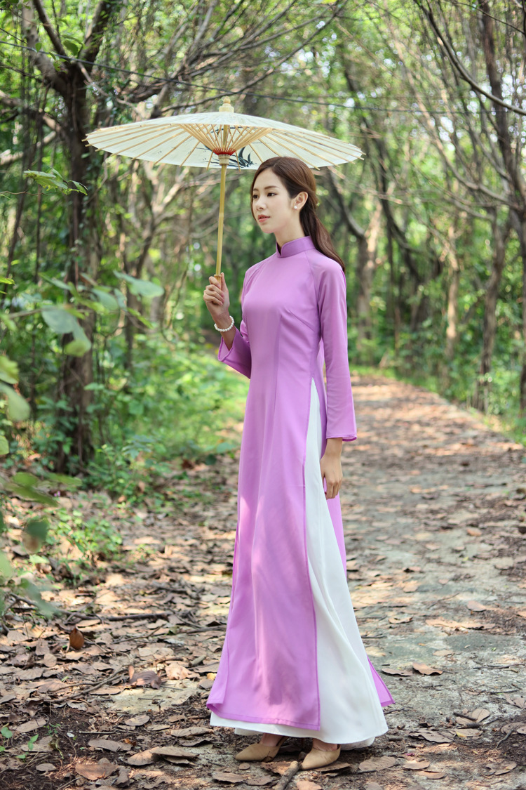 原创设计越南奥黛改良旗袍 长款茶服禅修服 中式汉服连衣裙