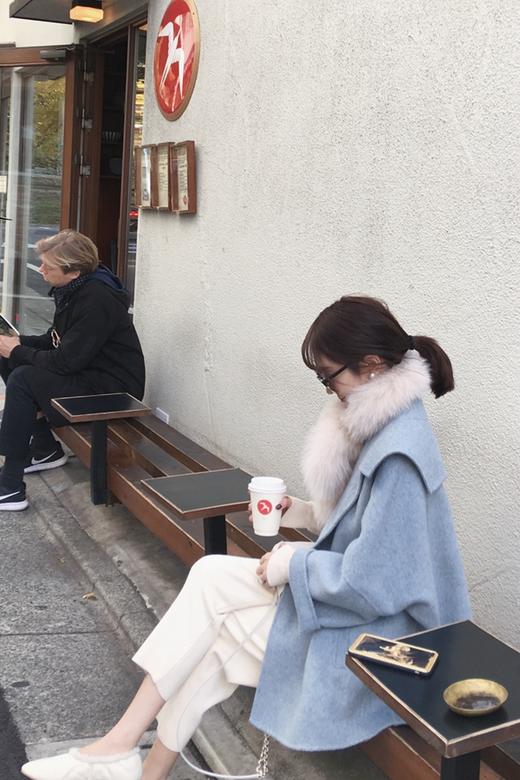 金蘑菇菇 吃土也要入的嫩嫩奶油蓝海军领阿尔巴卡羊毛双面呢大衣 商品图5