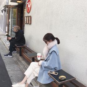 金蘑菇菇 吃土也要入的嫩嫩奶油蓝海军领阿尔巴卡羊毛双面呢大衣
