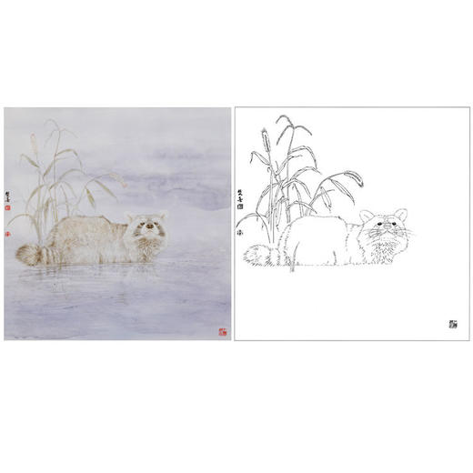 鲁双喜工笔动物白描底稿-《觅》-多种白描尺寸可选-LK06 商品图0