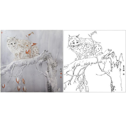 鲁双喜工笔动物白描底稿-《傲雪临风》-多种白描尺寸可选-LK01 商品图0