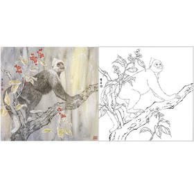 鲁双喜工笔动物白描底稿-《看尽繁花》-多种白描尺寸可选-LK05