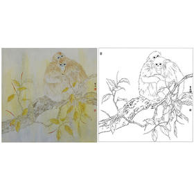 鲁双喜工笔动物白描底稿-金丝猴《秋馨》-多种白描尺寸可选-LK09