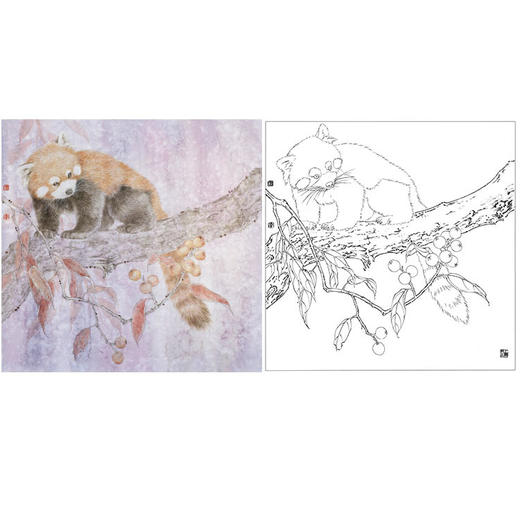 鲁双喜工笔动物白描底稿-小猫熊《长醉山林间》-多种白描尺寸可选-LK12 商品图0