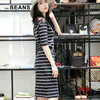 VIA BEANS 圆领蕾丝横条纹短袖连身裙\9022200011 商品缩略图1