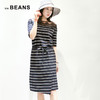 VIA BEANS 圆领蕾丝横条纹短袖连身裙\9022200011 商品缩略图0