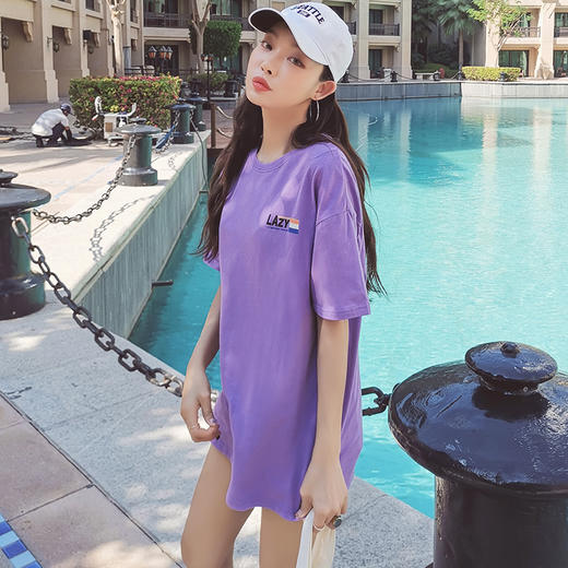 韩都衣舍2019夏装新款女装韩版宽松纯棉中长上装短袖T恤EQ12533婋 商品图6