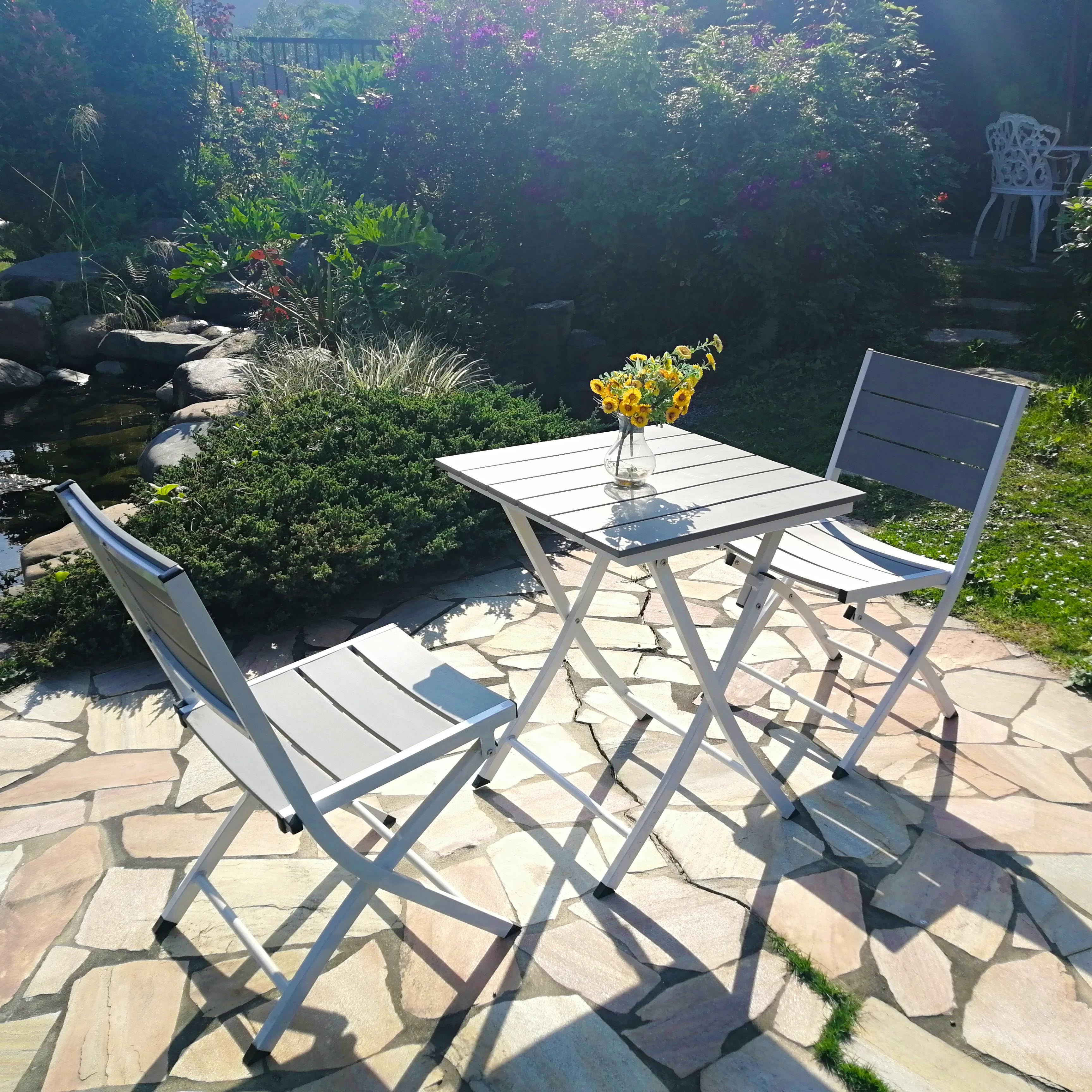 拉斐尔铝塑休闲方桌椅（一桌两椅）