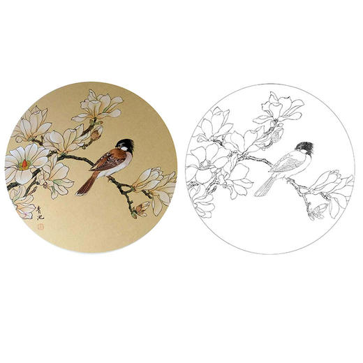 工笔花鸟白描底稿-戴青池-玉兰花小品-多种白描尺寸可选-DQ20 商品图0