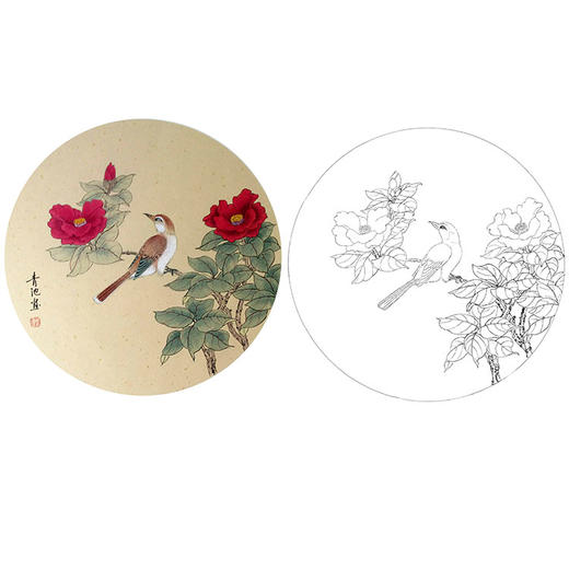 戴青池工笔花鸟白描底稿-月季花小品-多种白描尺寸可选-DQ13 商品图0