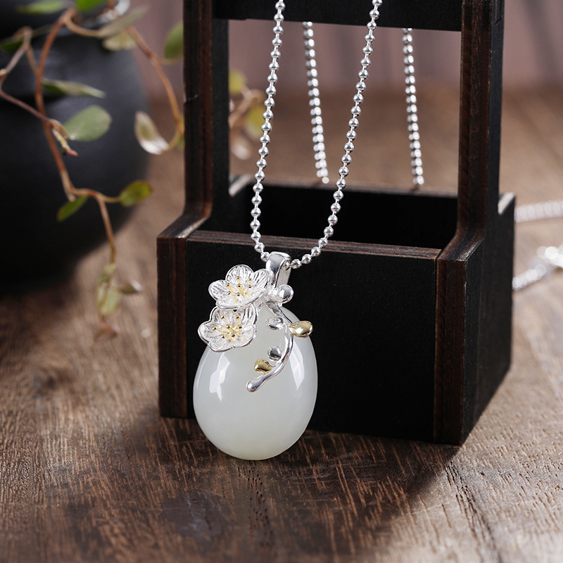 HBL-和田玉吊坠女复古民族风气质饰品S925纯银 TZW