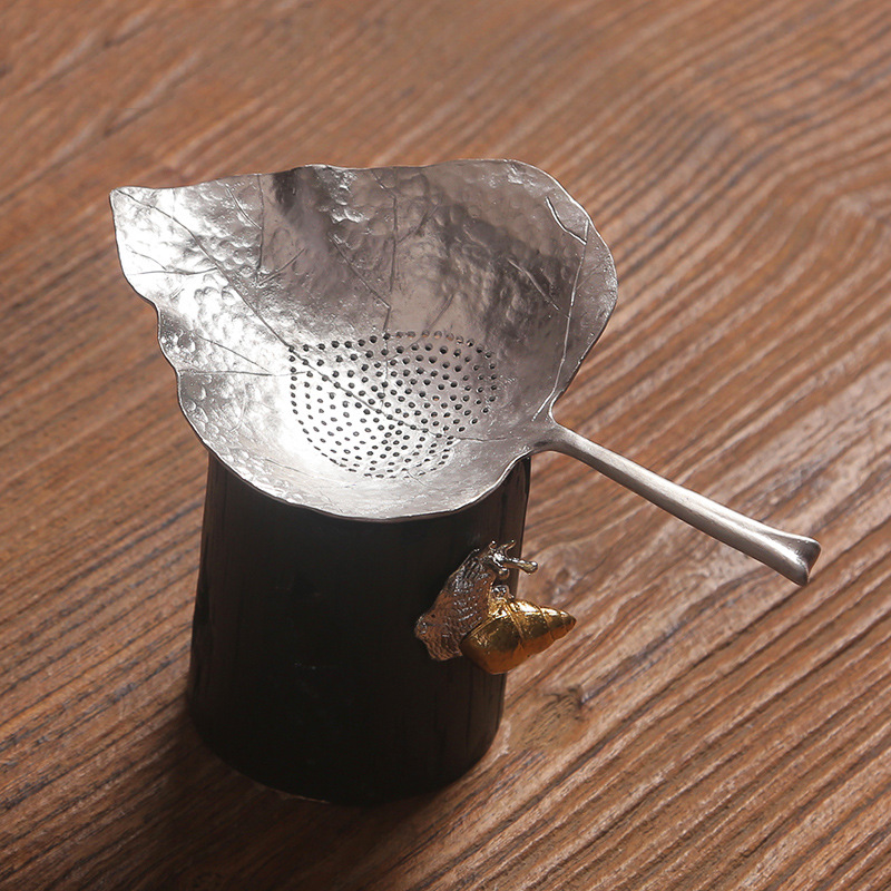 「纯锡树叶茶滤」手工创意茶漏过滤网架 耐热功夫银茶具套装茶道配件