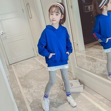【女童服】2019年春季新款中小女童套装连帽卫衣假两件打底裤两件套时尚女装 商品图4