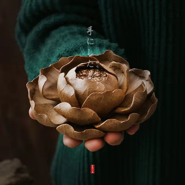 「纯手工莲花香插」创意陶瓷香炉 粗陶捏制莲花香盘 居家摆件