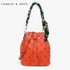 【授权产品】Charles&Keith单肩水桶包小CK2-20780564优雅丝带格纹抽带斜挎女包 商品缩略图0