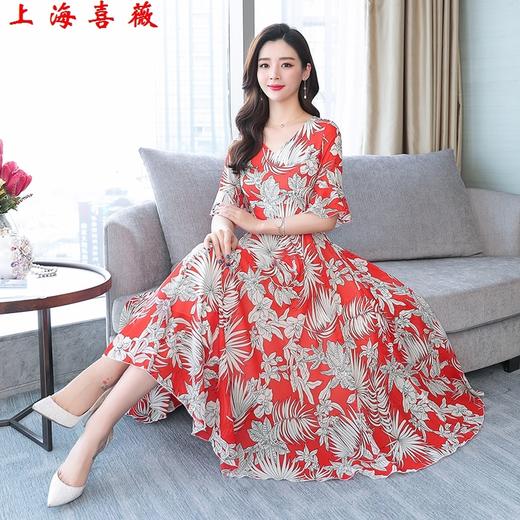 GZM-kml1302新款大摆雪纺连衣裙女夏V领波西米亚沙滩裙海边度假仙女长裙 商品图1