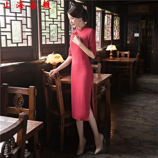 上海旗袍厂GX旗袍中长款中袖2019秋新款复古改良棉质双层日常格子旗袍连衣裙 商品图4