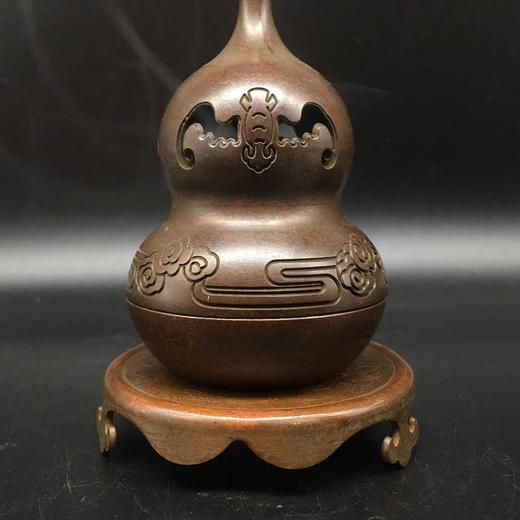 镂空铜葫芦熏香炉，带底托 商品图0
