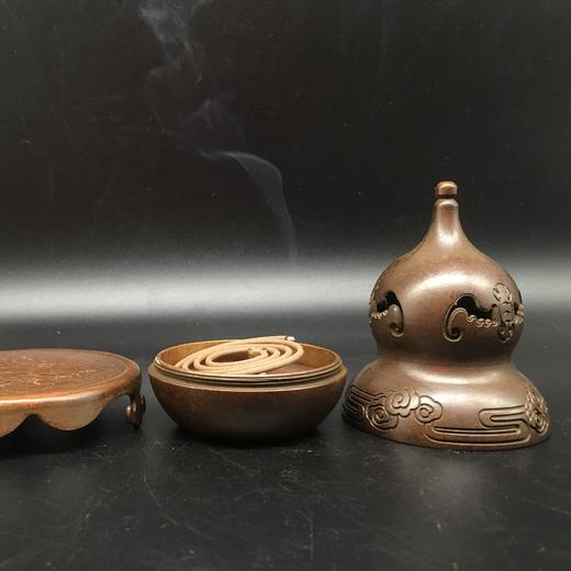 镂空铜葫芦熏香炉，带底托 商品图2