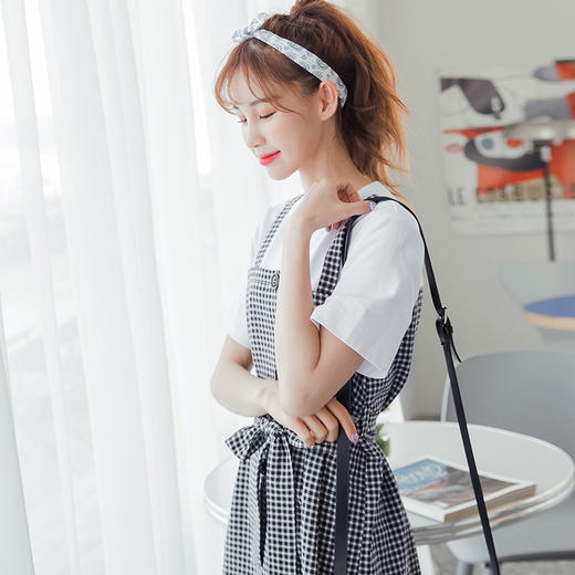 韩都衣舍2020夏装新款韩版女装少女假两件格子短袖连衣裙LU8567荃 商品图2