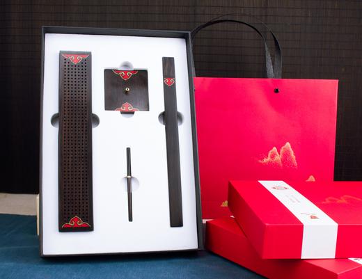 紫光檀如意雕漆卧香具四件套 商品图0