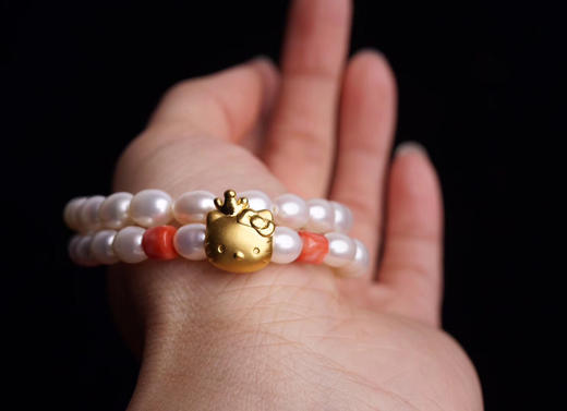 Hellow Kitty！珊瑚米珠千足金手链 商品图3
