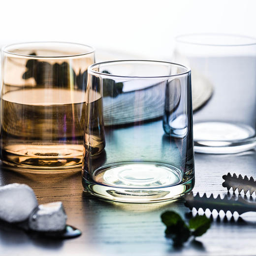 摩登主妇 炫彩离子镀玻璃杯家用威士忌酒杯透明水杯饮料果汁杯子 商品图1