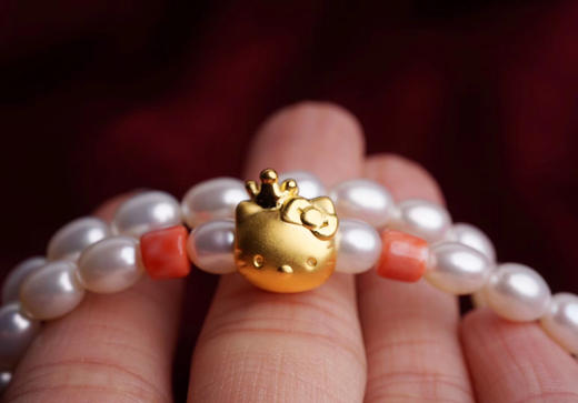 Hellow Kitty！珊瑚米珠千足金手链 商品图0