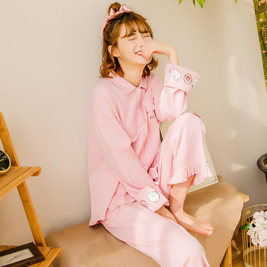 韩都衣舍2019春新款女装韩版甜美两件套时尚套装女OM88020槿 商品图0