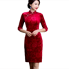 新款复古改良丝绒压花短款婚宴礼服大码旗袍 商品缩略图2