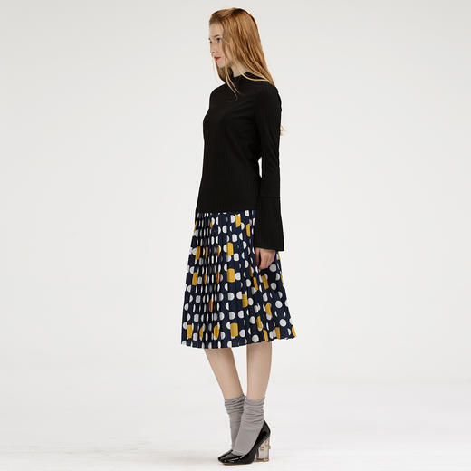 SteveVivian奢唯女装秋季新品撞色波点印花百褶半身裙裙子潮 商品图2