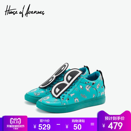 house of avenues运动鞋女可拆卸眼镜配饰休闲鞋卡通印花板鞋4021 商品图2