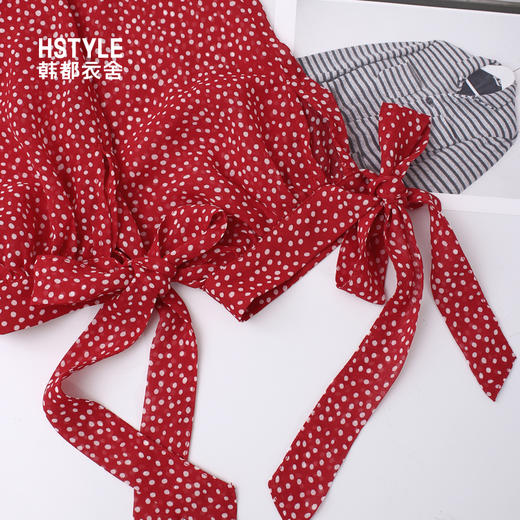韩都衣舍2019夏装新款女装韩版红色波点收腰雪纺连衣裙IG8405僥 商品图2